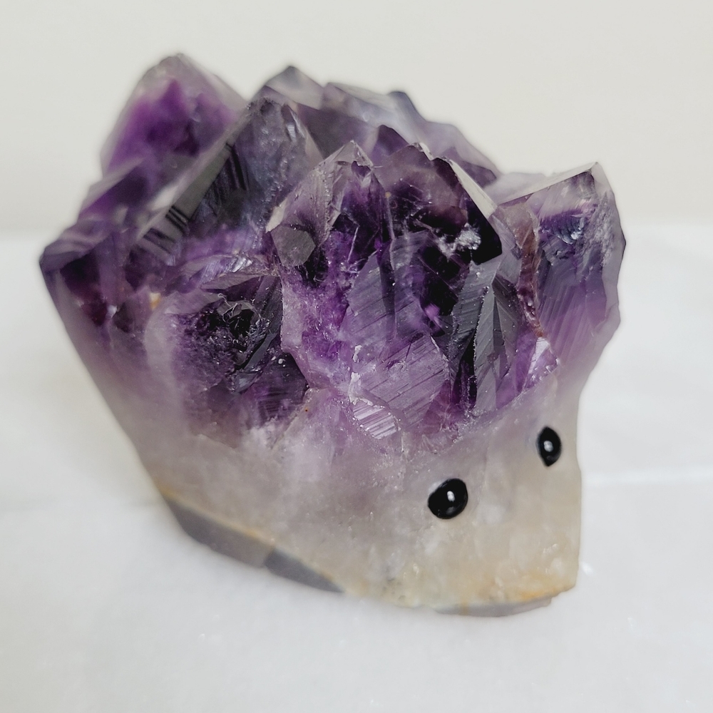 100% Natural Cluster Geode Amethyst Crystal Mineral Hand Carved Hedgehog NWT